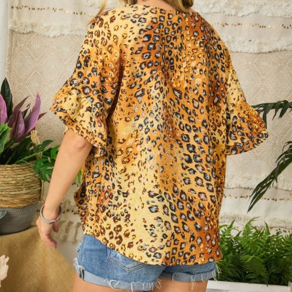 LEOPARD PRINT RUFFLE SLEEVE TOP - Picture 2 of 2